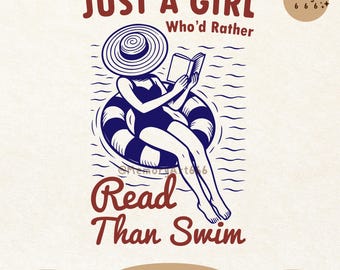 Buch Mädchen Sommer SVG PNG, Retro lustig Lesebuch Liebhaber Zitat Shirt Sublimationsentwurf