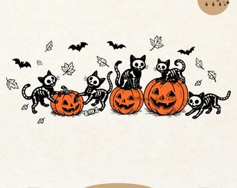 Black Cat Pumpkin PNG SVG: Retro Halloween Spooky Fall Vibes Shirt Design