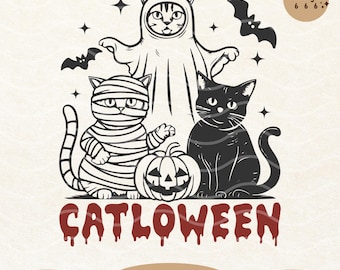 Halloween Cat SVG PNG: Spooky Ghost Black Cat Shirt Sublimation Design