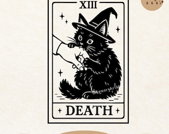 Funny Witchy Black Cat Tarot SVG PNG: Spooky Halloween Cat Meme Deck Design