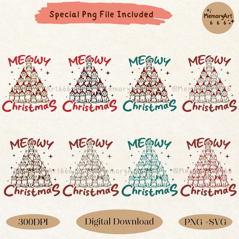 Funny Santa Cat Christmas Tree SVG PNG: Meowy Christmas Design - Etsy