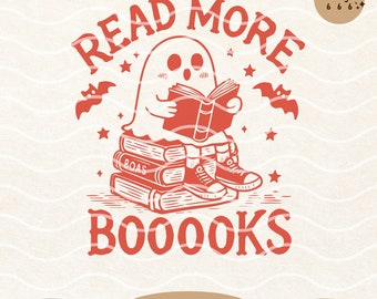 Read More Books, Halloween Bookish Ghost Reading Book SVG PNG Design