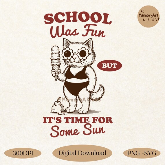 Teacher Summer Break, Funny Cat SVG PNG Beach Shirt Design (Digital Download)