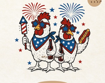 Funny Rooster Fireworks USA Patriotic Chicken PNG SVG, 4th of July Farm Vibes  Design