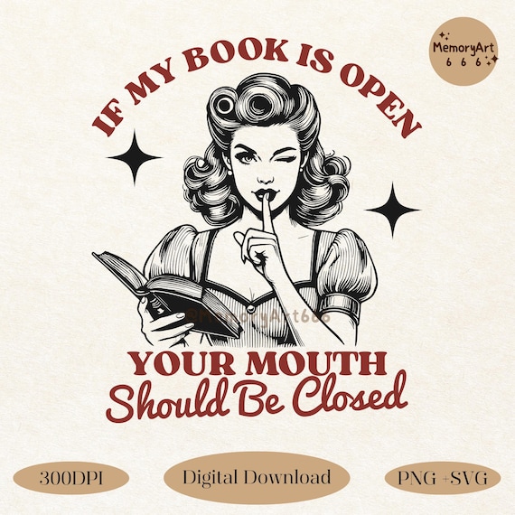 Vintage Bookish Girl Reading Book SVG PNG, Funny Retro Book Lover Librarian Quotes Design