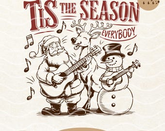 Tis The Season Christmas Dancing Santa PNG SVG, Retro Holiday Design (Digital Download)