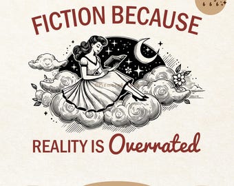 Fiction Book Lover SVG PNG: Vintage Bookish Girl Reading Sublimation Design (Digital Download)