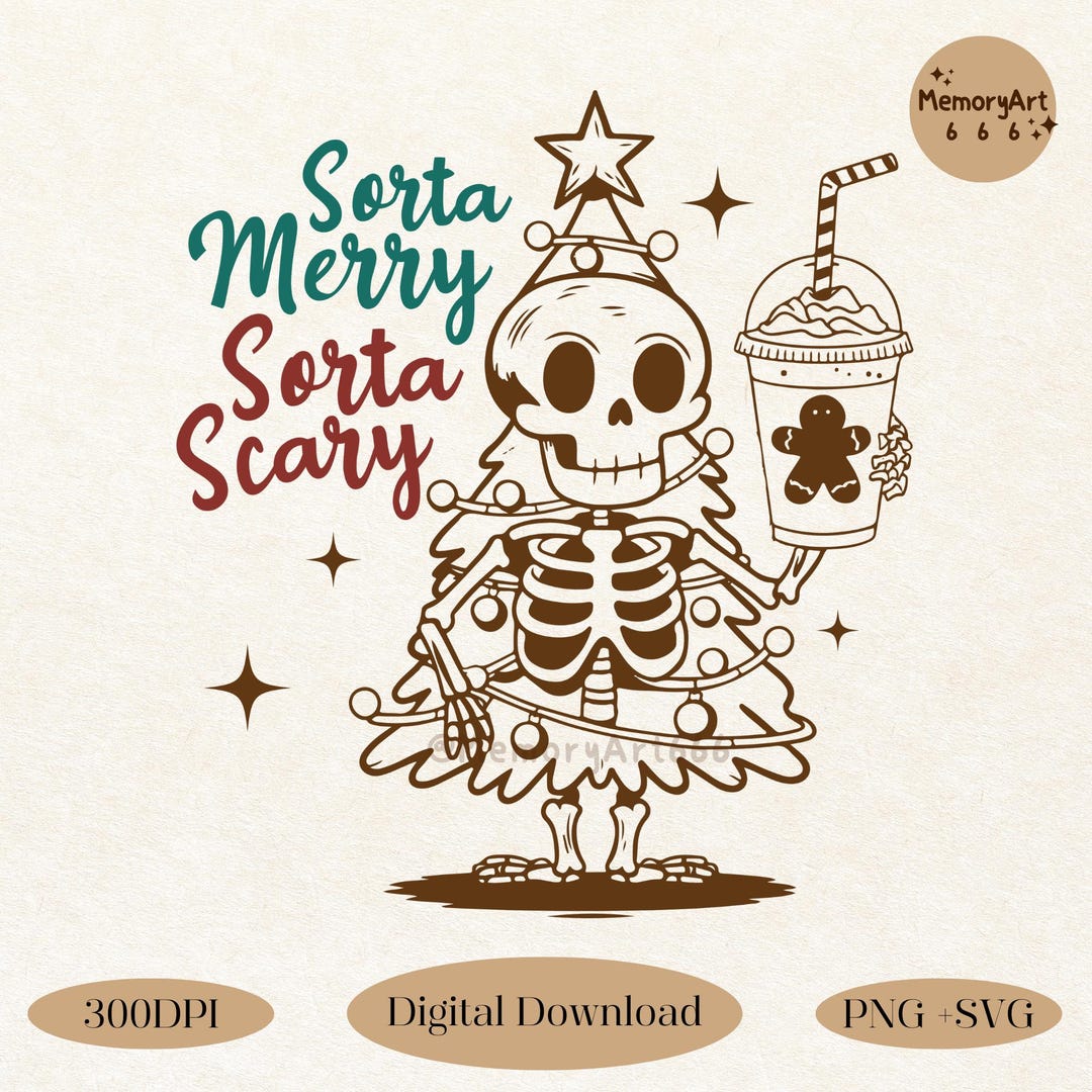Sorta Merry Sorta Scary Skeleton Christmas Tree SVG PNG, Retro Holiday ...