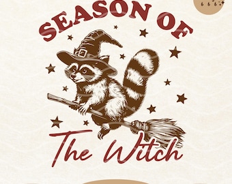Feral Witch Raccoon SVG PNG: Spooky Season Retro Design (Digital Download)