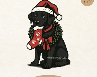 Black lab Christmas SVG PNG, Holiday Festive Dog With Santa Hat Sublimation Design