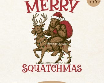 Frohe Squatchmas, lustiges Bigfoot-Weihnachten PNG SVG, Retro Sasquatch Weihnachten Santa Bigfoot-Shirt-Design
