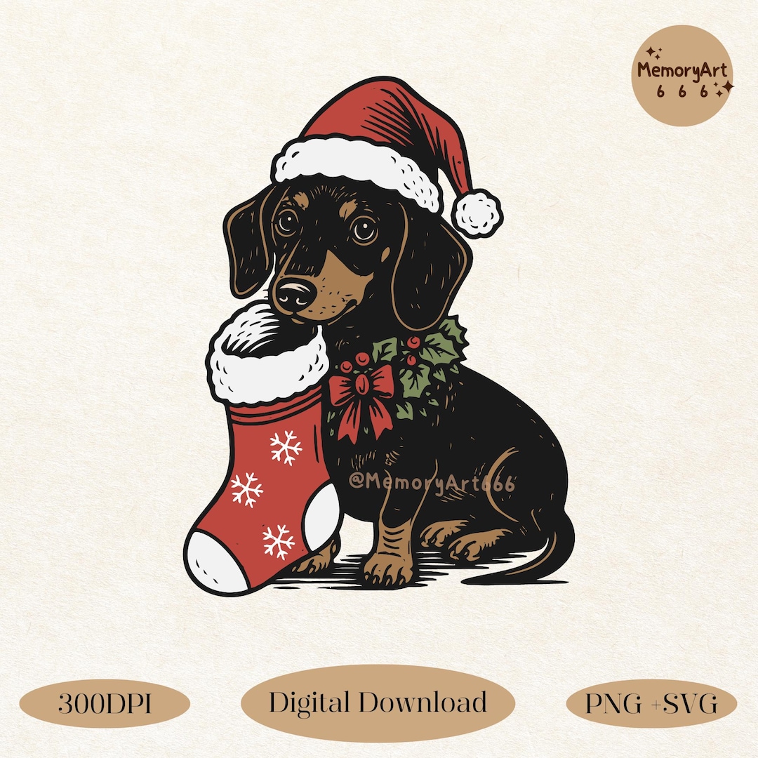 Christmas Dachshund SVG PNG Holiday Festive Dog With Santa Hats ...
