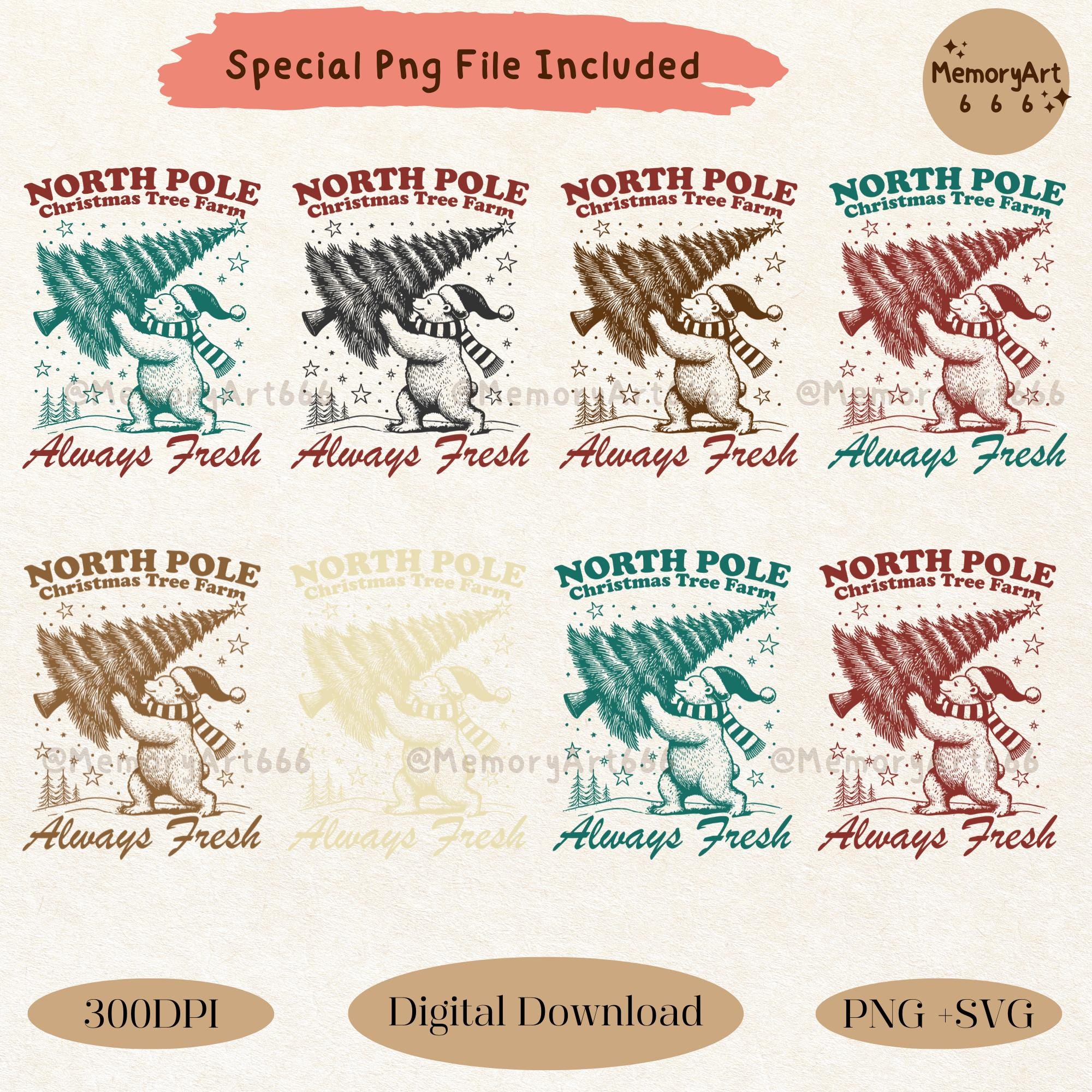 North Pole Christmas Tree Farm SVG PNG: Polar Bear Design (digital ...