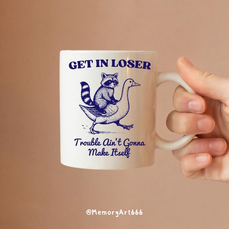 Get in Loser, Funny Raccoon Riding Goose SVG PNG, Sarcastic Humor Quote Design image 7