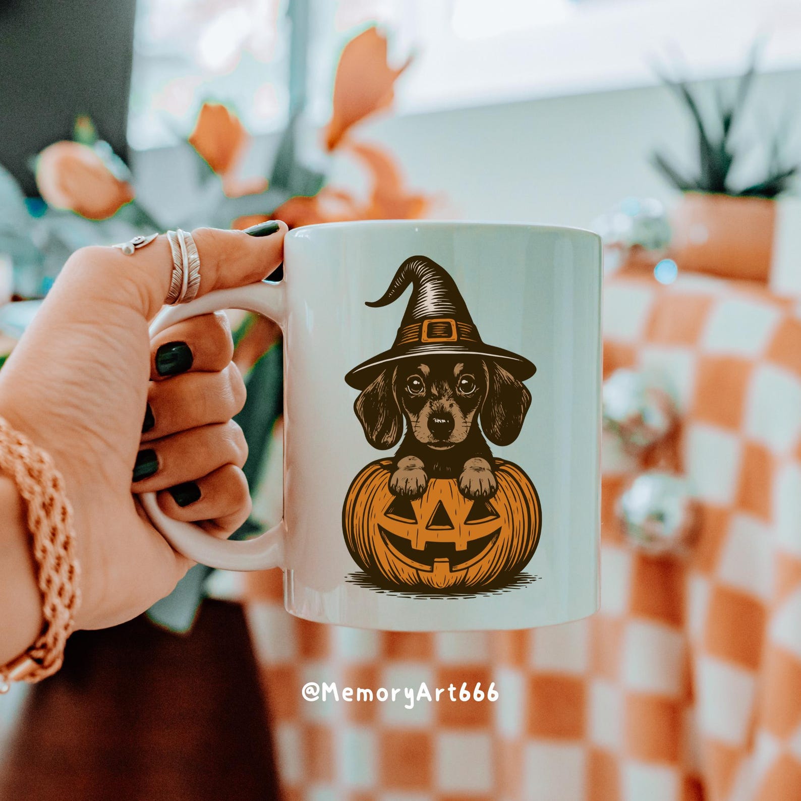 Dachshund Halloween PNG SVG: Spooky Witch Dog in Pumpkins Shirt Design ...
