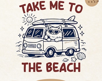 Emmenez-moi à la plage chat d'été SVG PNG, conception de chemise drôle de plage van surf voyage