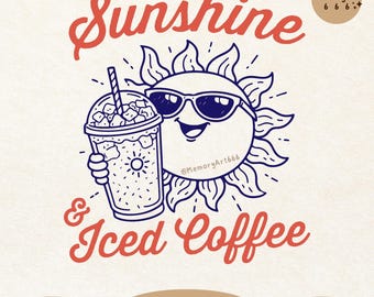 Sol y café helado PNG SVG, diseño retro para camisetas de vacaciones de verano para amantes del café