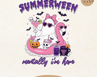 Summerween Ghost PNG SVG, Retro Spooky Girly Summer Halloween Ghost Drinking Shirt Sublimation Design