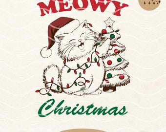 Meowy Christmas Cat PNG SVG: Retro Festive Cat Lover Design (Digital Download)