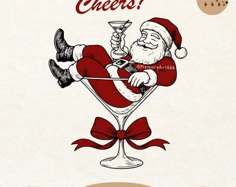 Rolig Santa Martini-julskål SVG PNG: Retro Coquette Christmas Cocktail Holiday Party Design