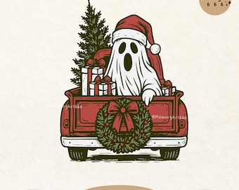 Rétro effrayant Noël père Noël fantôme SVG PNG, conception de chemise camion rouge vacances hantées drôle