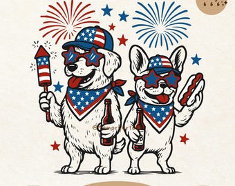 Funny Patriotic Dog SVG, USA 4th of July, Fireworks Party (PNG)