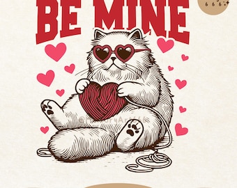 Be Mine, Cat Valentine SVG PNG: divertente design retrò per San Valentino, regalo per gli amanti dei gatti
