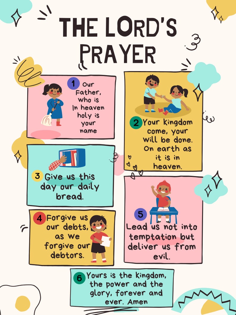 The Lord's Prayer Poster for Kids, Kids Scripture Art, Sunday School, Memory Verses for Kids ...