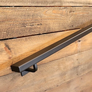2x1 Modern Minimalist Metal Handrail with custom farmhouse bracket, Handrail For Stairs, Powder Coated Straight End