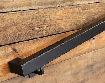 2x2 Powder Coated Modern Metal Handrail with Custom Farmhouse brackets, Handrail For Stairs, ADA Compliant