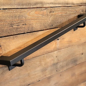 2x1 Powder Coated Modern Metal Handrail with Custom Farmhouse brackets,  Handrail For Stairs, ADA Compliant
