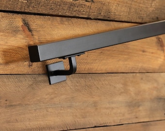 1.5&quot;x1.5&quot; Powder Coated Modern Minimalist Metal Handrail with farmhouse brackets, Handrail For Stairs, Straight End,