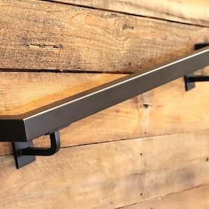1.5x1.5 Powder Coated Modern Metal Handrail with custom farmhouse bracket, Handrail For Stairs, ADA Compliant
