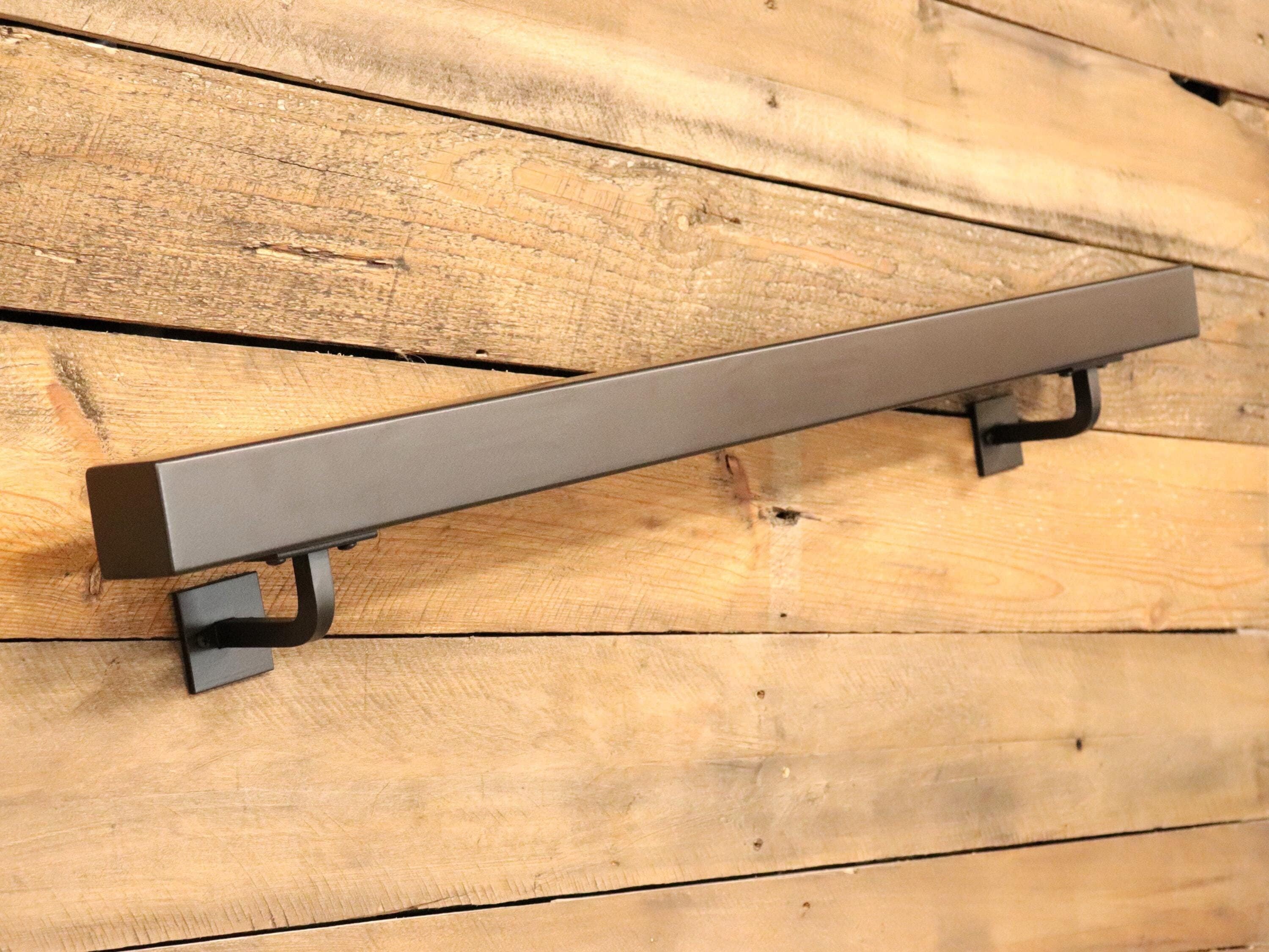 2x2 Modern Minimalist Metal Handrail with custom farmhouse bracket, Handrail For Stairs, Powder Coated Straight End