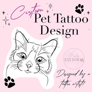 Contorno de mascota personalizado, diseño de tatuaje de perro gato de línea fina digital, contorno de cuerpo completo de orejas de boceto mínimo, plantilla de retrato conmemorativo de animales dibujada