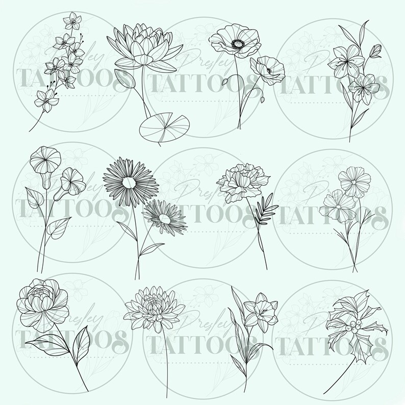 Procreate, Fineline Birth Flowers Tattoo Brush Stamp, Dainty Feminine ...