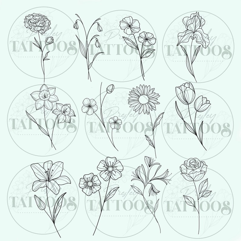 Procreate, Fineline Birth Flowers Tattoo Brush Stamp, Dainty Feminine ...