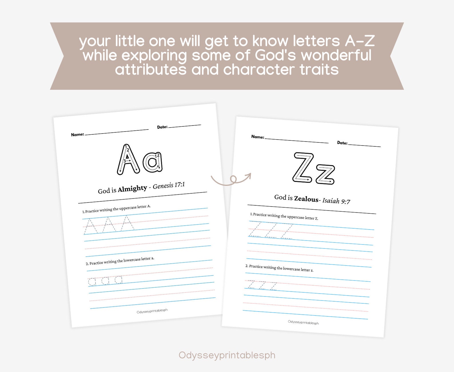 Alphabet Tracing Worksheets, A-Z Worksheets, Attribute of God ABC ...