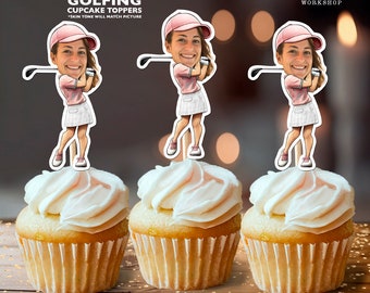 Golfing Personalized Face Cupcake Toppers