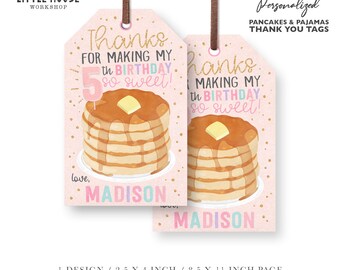 Pancakes and Pajamas Birthday Thank You Tags