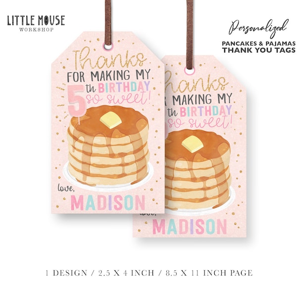 Pancakes and Pajamas Birthday Thank You Tags