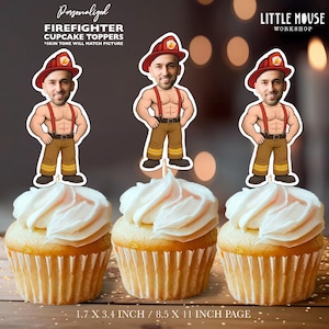 Firefighter Fireman Personalized Birthday Retirement Face Bachelorette Bachelor Cupcake Toppers