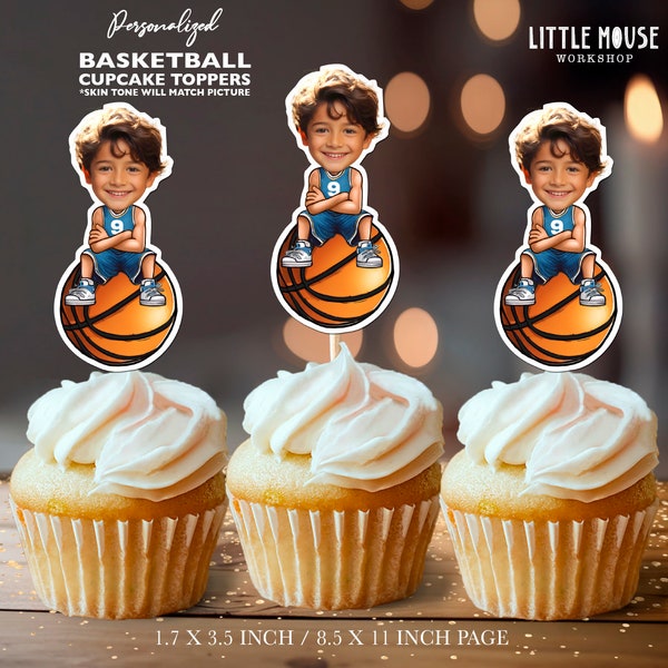 Basketball Personalized Face Cupcake Toppers