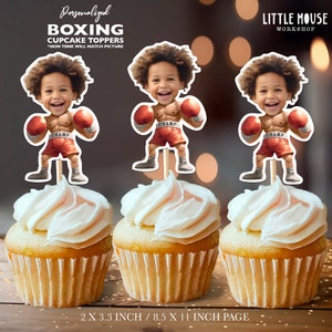Adornos para cupcakes con cara personalizada de boxeo