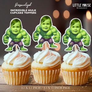 The Incredible Hulk Personalized Face Cupcake Toppers