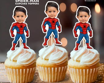 Spider-Man Personalized Birthday Cupcake Toppers | Custom Face Party Decor