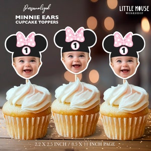 Minnie Mouse Ears Personalized Face Cupcake Toppers image 1