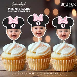Toppers cupcake personalizzati con orecchie di Minnie Mouse
