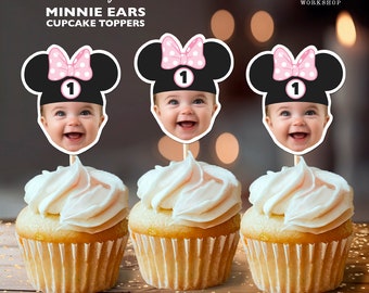 Minnie Maus Ohren personalisierte Gesicht Cupcake Toppers