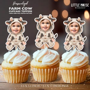 Farm Cow Personalized Face Cupcake Toppers